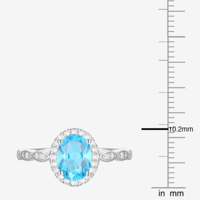 Yes, Please! Womens Genuine Blue Topaz Sterling Silver Oval Cocktail Ring