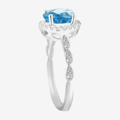Yes, Please! Womens Genuine Blue Topaz Sterling Silver Oval Cocktail Ring