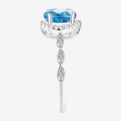 Yes, Please! Womens Genuine Blue Topaz Sterling Silver Oval Cocktail Ring