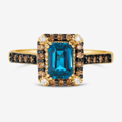 Le Vian® Ring featuring Deep Sea Blue Topaz™ Chocolate Diamonds® Nude Diamonds™ set 14K Honey Gold™