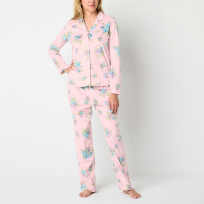 Adonna Womens Fleece Long Sleeve 2-pc. Pant Pajama Set