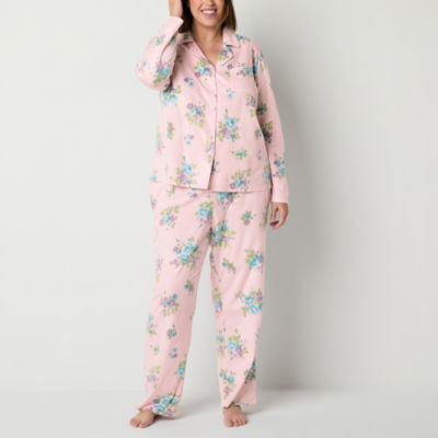 Adonna Womens Plus Fleece Long Sleeve 2-pc. Pant Pajama Set