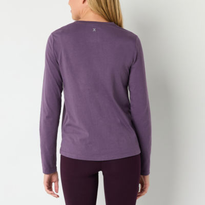 Xersion Womens Cotton Crew Neck Long Sleeve T-Shirt Tall