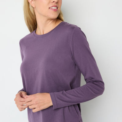 Xersion Womens Cotton Crew Neck Long Sleeve T-Shirt Tall