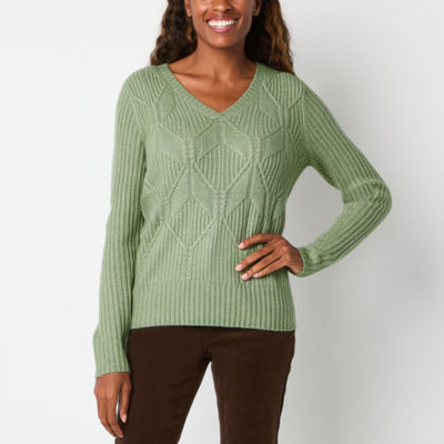 St. John's Bay Womens V Neck Long Sleeve Pullover Sweater