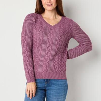 St. John's Bay Womens V Neck Long Sleeve Pullover Sweater