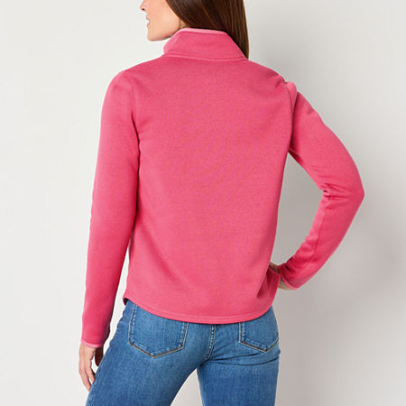 St. John's Bay Womens Mock Neck Long Sleeve Sweatshirt, Petite Large, Pink