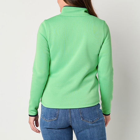 St. John's Bay Womens Mock Neck Long Sleeve Sweatshirt, Petite Small, Green