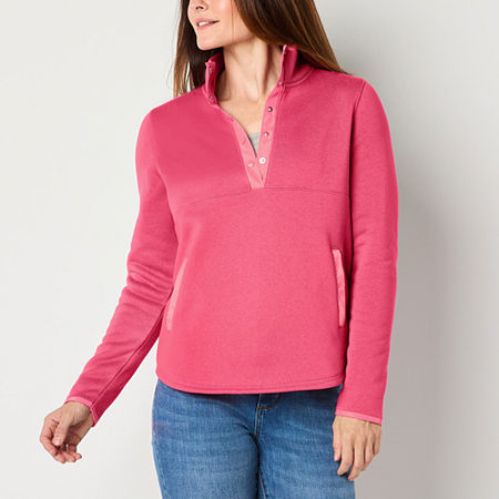 St. John's Bay Womens Mock Neck Long Sleeve Sweatshirt, Petite Large, Pink