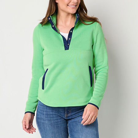 St. John's Bay Womens Mock Neck Long Sleeve Sweatshirt, Petite Small, Green