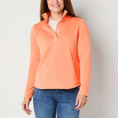 St. John's Bay Womens Mock Neck Long Sleeve Sweatshirt, Petite Medium, Orange