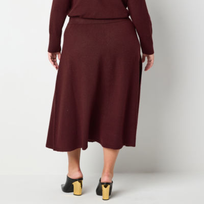 Worthington Womens Mid Rise Midi A-Line Skirt-Plus