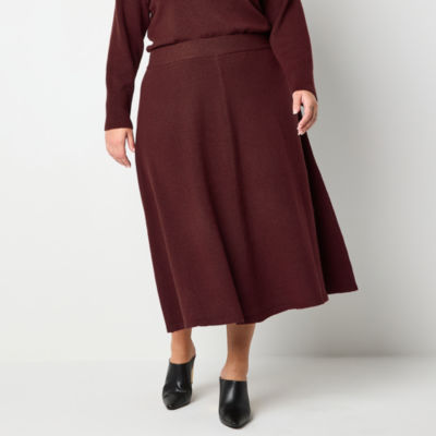 Worthington Womens Mid Rise Midi A-Line Skirt-Plus