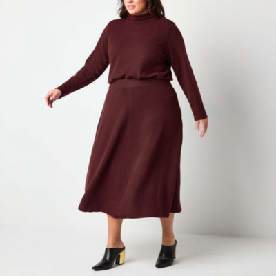 Worthington Plus Womens Mid Rise Midi A-Line Skirt-Plus