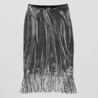 Jamey Perry x JCPenney Womens Adaptive Sequin Fringe Seated Rise Midi Skirt