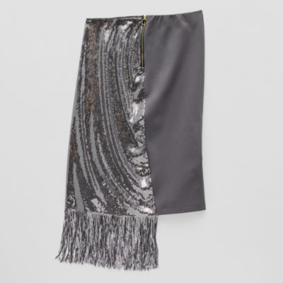 Jamey Perry x JCPenney Womens Adaptive Sequin Fringe Seated Rise Midi Skirt