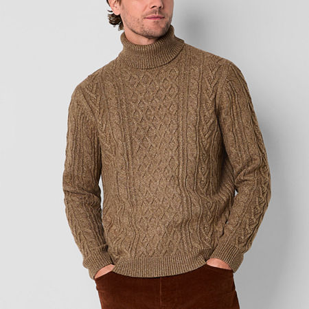 Mutual Weave Cable Sweater Mens Turtleneck Long Sleeve Pullover Sweater, X-large, Brown