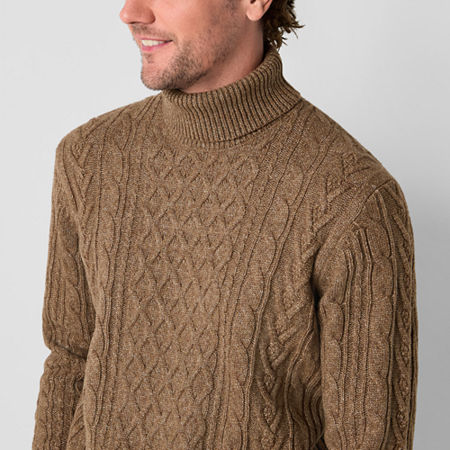 Mutual Weave Cable Sweater Mens Turtleneck Long Sleeve Pullover Sweater, X-large, Brown