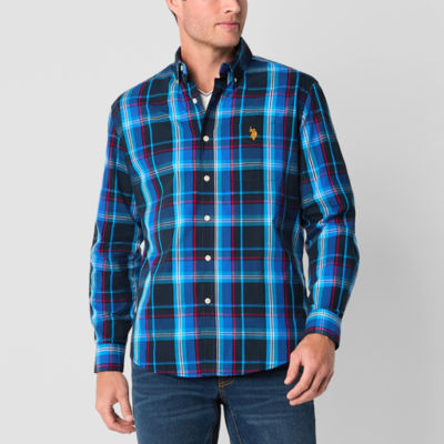 U.S. Polo Assn. Poplin Mens Classic Fit Long Sleeve Plaid Button-Down Shirt