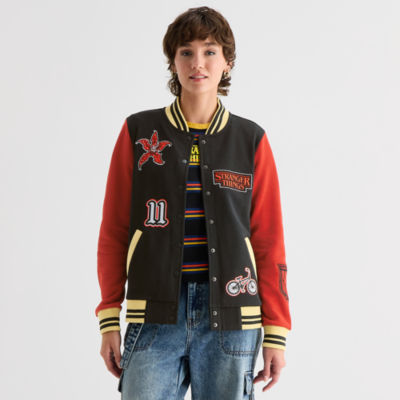 Womens Juniors Stranger Things Fleece Midweight Bomber Jacket