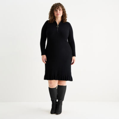 Long Sleeve Plus Black Sweater Dress Fasheabe Plus Size Turtleneck