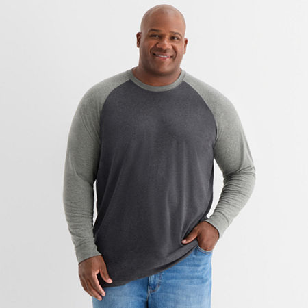 mutual weave Baseball Mens Crew Neck Long Sleeve Big and Tall T-Shirt, 2x-large, Beige