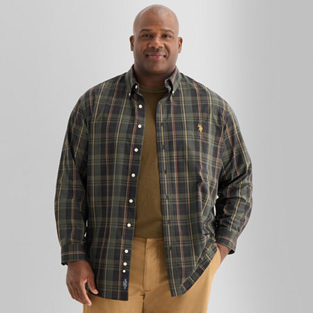 U.S. Polo Assn. Mens Long Sleeve Classic Fit Stretch Fabric Embroidered Big and Tall Button-Down Shirt, 2x-large, Green