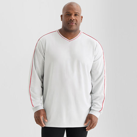Shaquille O'neal Xlg Mens V Neck Long Sleeve Quick Dry Active Big T-shirt In White