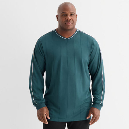 Shaquille O'neal Xlg Mens V Neck Long Sleeve Quick Dry Active Big T-shirt In Green