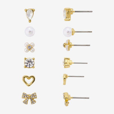 Bijoux Bar Delicates Womens Glass Bow Flower Heart 6 Pair Earring Set