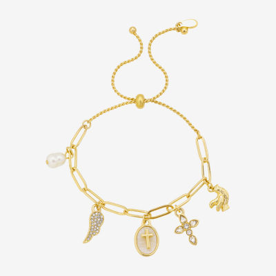 Bijoux Bar Delicates Gold Tone Womens Glass Cross Wing Charm Bracelet