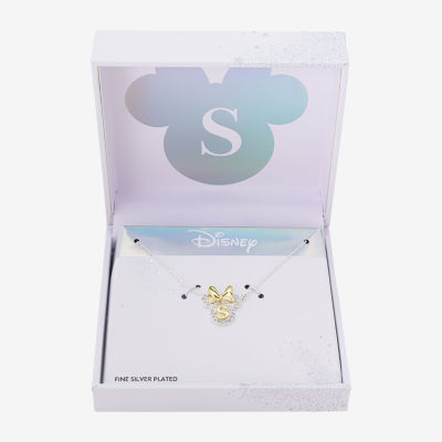 Disney Classics Initial Womens Cubic Zirconia 10K Gold Over Brass Pure Silver Over Brass Bow 18 Inch Pendant Necklace