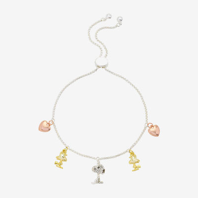 Womens Crystal 10K Gold Over Brass 14k Rose Gold Over Brass Heart Peanuts Snoopy Charm Bracelet