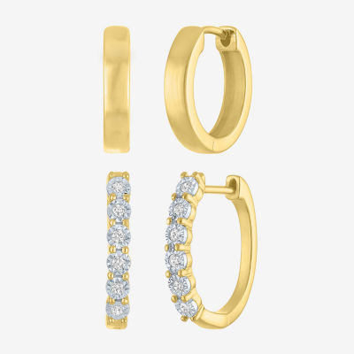 (G-H, Si2-I1) Womens 1/7 CT. T.W. Lab Grown White Diamond 14K Gold Over Silver 2 Pair Earring Set