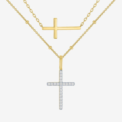 Cross (G-H, Si2-I1) Womens 1/8 CT. T.W. Lab Grown White Diamond 14K Gold Over Silver Cross 2-pc. Necklace Set