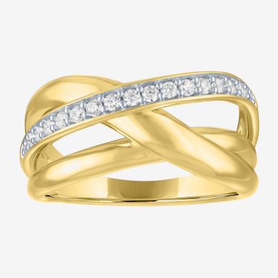 (G-H, Si2-I1) Womens 1/4 CT. T.W. Lab Grown White Diamond 14K Gold Over Silver Crossover Cocktail Ring