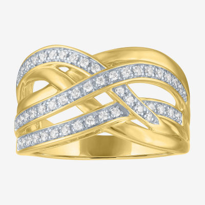 (G-H, Si2-I1) Womens 1/4 CT. T.W. Lab Grown White Diamond 14K Gold Over Silver Crossover Cocktail Ring