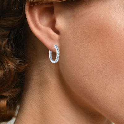 (G-H, Si2-I1) Womens 1/10 CT. T.W. Lab Grown White Diamond Sterling Silver 15.5mm Hoop Earrings