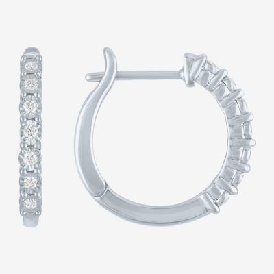 (G-H, Si2-I1) Womens 1/10 CT. T.W. Lab Grown White Diamond Sterling Silver 15.5mm Hoop Earrings