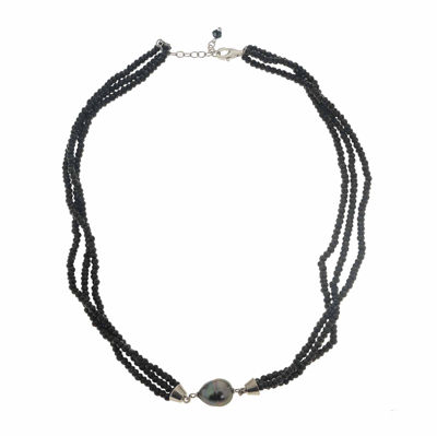 Genuine Tahitian Pearl and Black Spinel Bead Sterling Silver Necklace ...