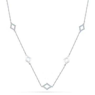 Womens 1/ CT. T.W. Natural White Diamond Sterling Silver Inch Pendant Necklace