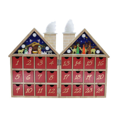 Kurt Adler 11.81-Inch Battery-Operated Wooden Led Nativity Advent Calendar