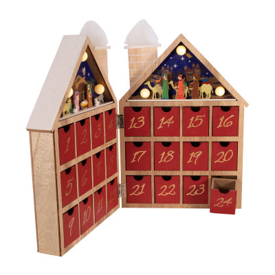 Kurt Adler 11.81-Inch Battery-Operated Wooden Led Nativity Advent Calendar