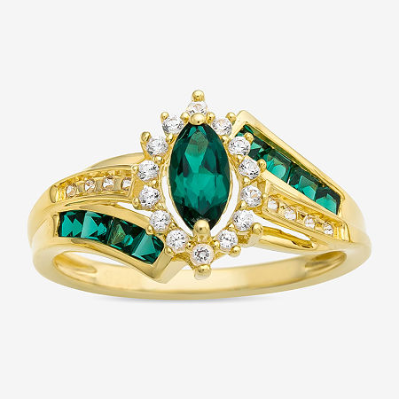 Womens Lab-Created Emerald 14K Gold Over Silver Cocktail Ring, 6