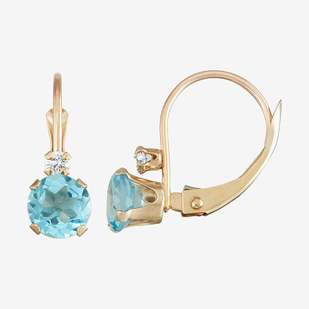 Genuine Blue Topaz 10K Gold Drop Earrings, One Size