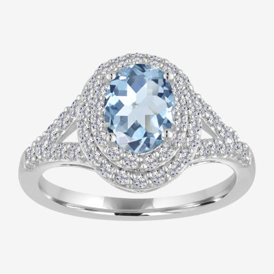 Womens Simulated Blue Aquamarine Sterling Silver Cocktail Ring