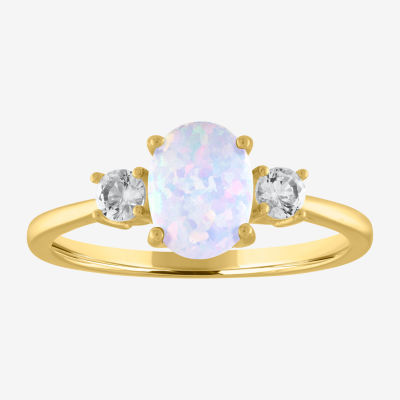 Womens Lab Created White Opal 10K Gold Cocktail Ring