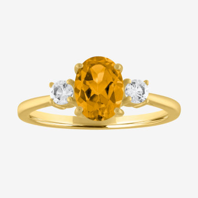 Womens Genuine Yellow Citrine 10K Gold Oval Cocktail Ring