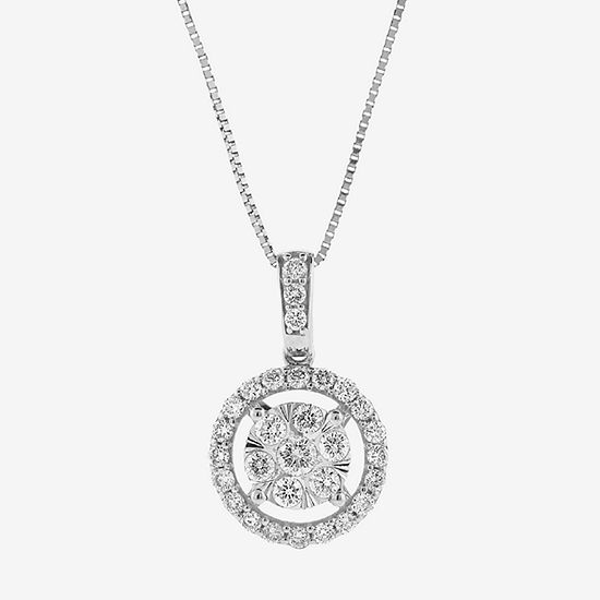 Certified Womens 1/2 CT. T.W. Genuine White Diamond 14K White Gold Round Pendant Necklace