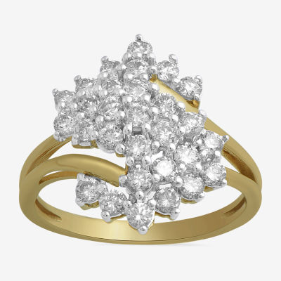 Womens 1 CT. T.W. Natural White Diamond 10K Gold Cluster Cocktail Ring